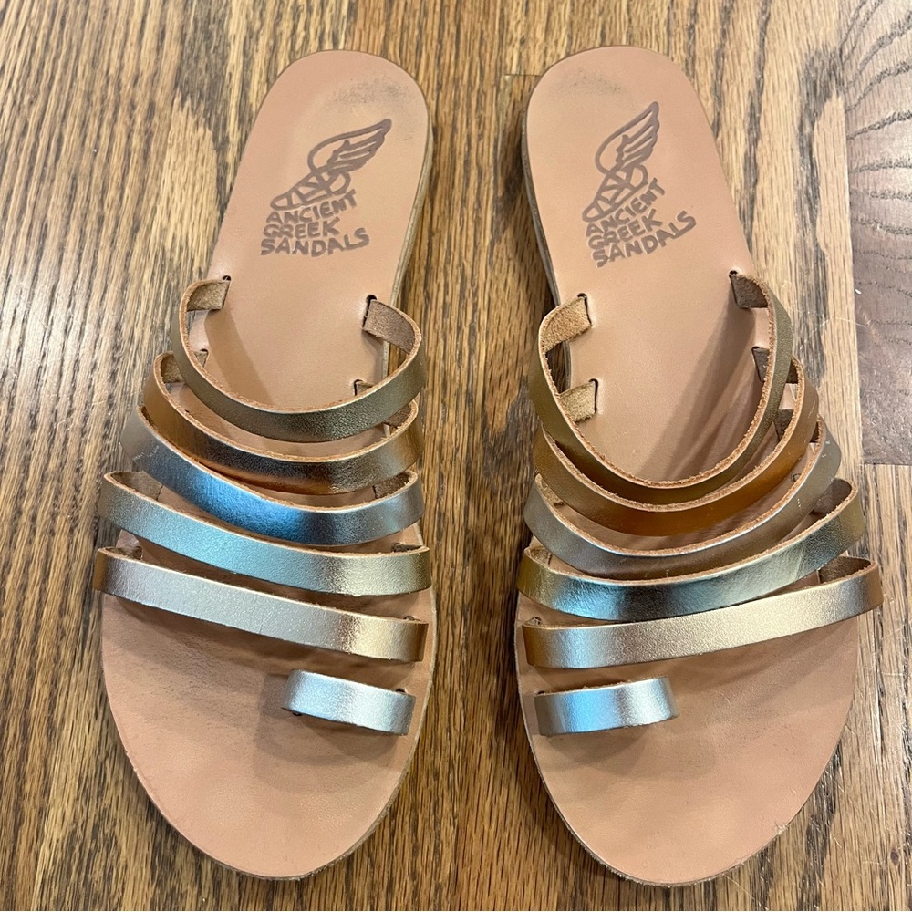 Ancient Greek Sandals Niki Metallic Slide Size 39 Metallic Gold Silver Rose Gold